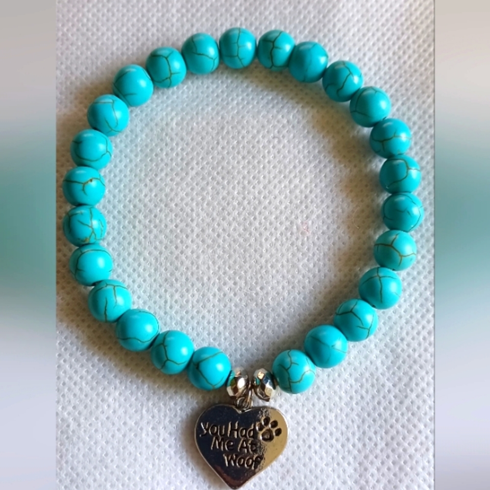 Turquoise Stretch Bead Bracelet Healing Crystal Stone Bracelet heart